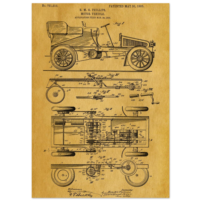 Motor Vehicle patent. Vintage car illustration.