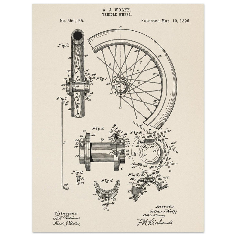 Vehicle whell patent illustration. Vintage drawing .
