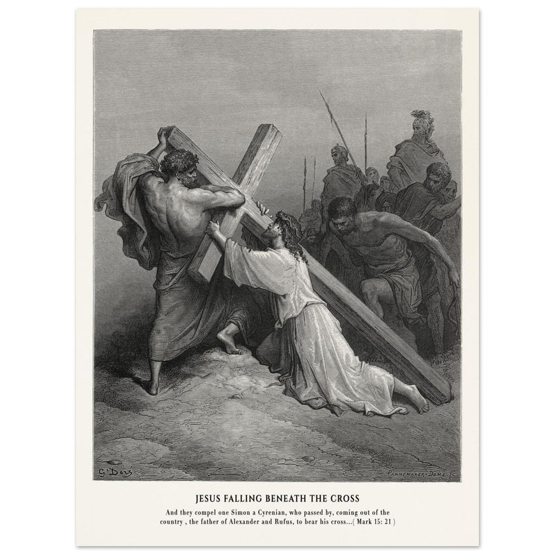 Gustave Dore The Bible engraving print . Jesus falling beneath the cross .