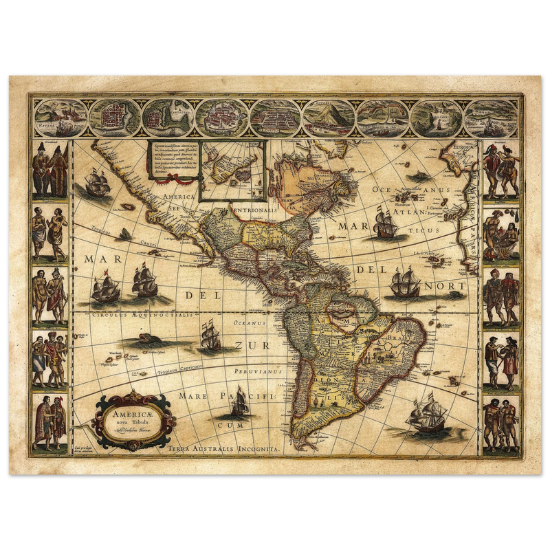 America antique map by Willem Janszoon.