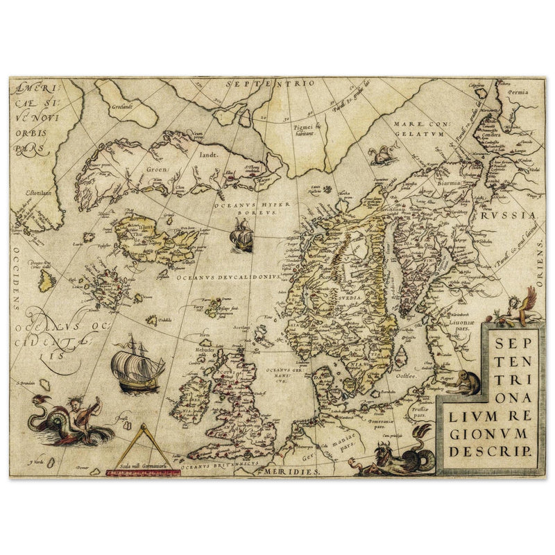 Vintage North Atlantic Map by Abraham Ortelius.