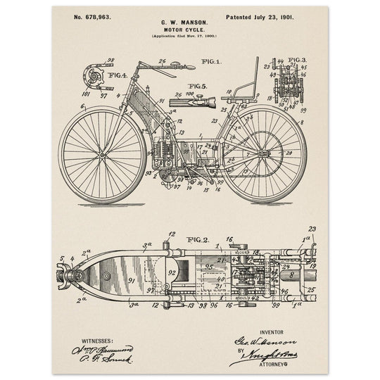 Motorcycle old patent by G. W Manson.