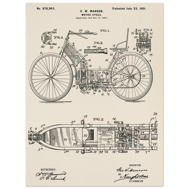 Motorcycle old patent by G. W Manson.