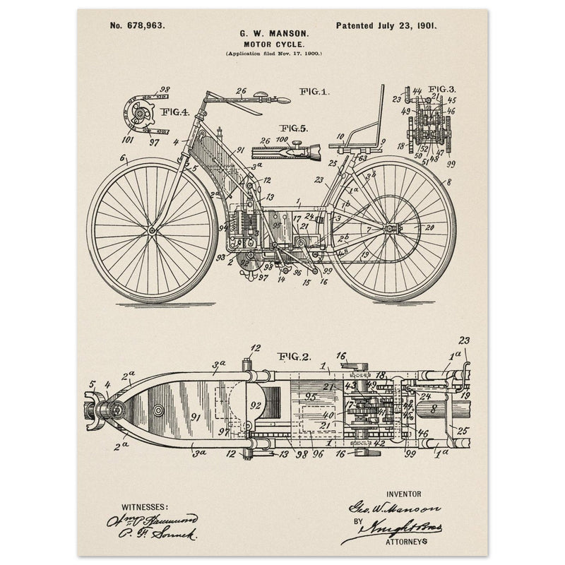 Motorcycle old patent by G. W Manson.