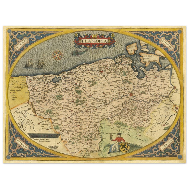 Ancient map of Flandria by Abraham Ortelius 1584. Vintage map  .