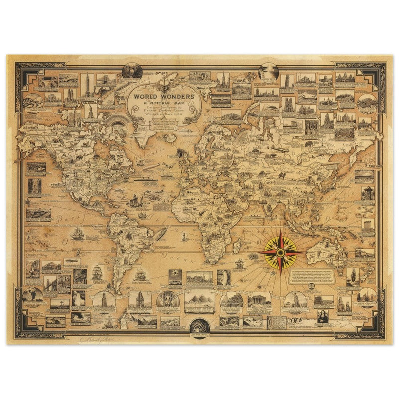Pictorial old map of the world by Ernest Dudley