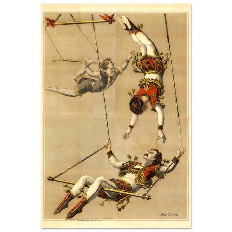 Vintage old circus acrobats poster.