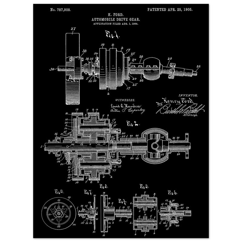 Automobile Drive Gear patent 787908 by Henry Ford. Vintage car