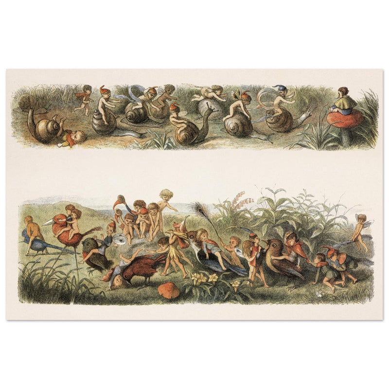 Richard Doyle illustrations for Fairyland. The Snail Race and  some creatures part of The Triumphal march of the Elf king