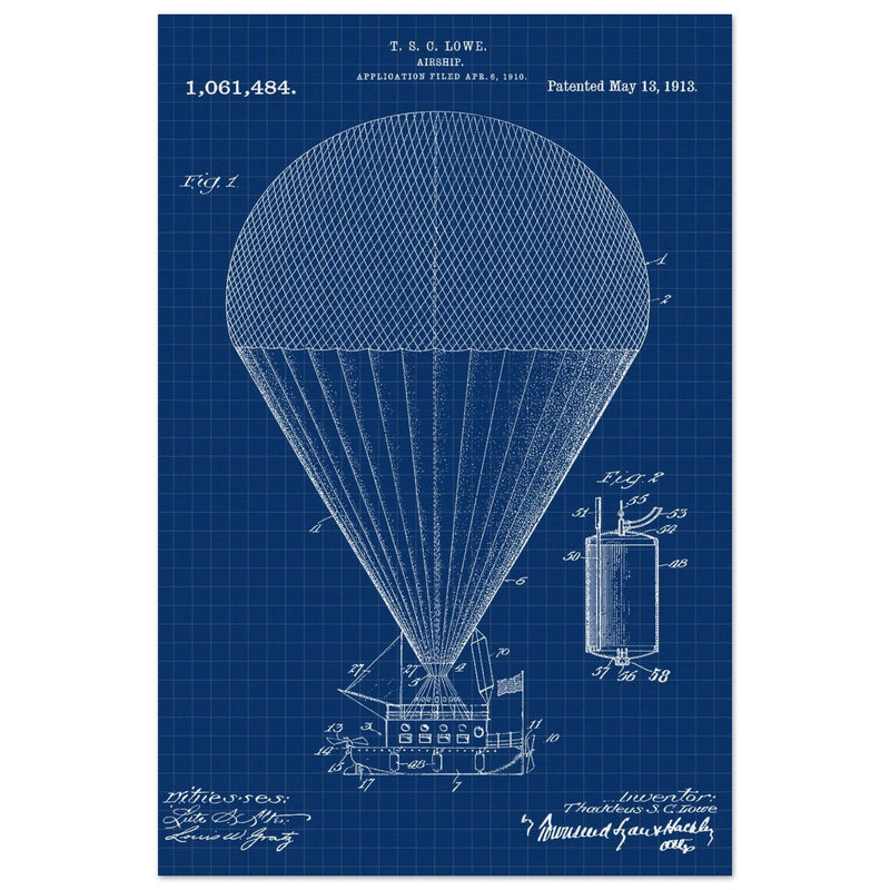 Airship patent drawing by T S C lowe Air balloon illustration