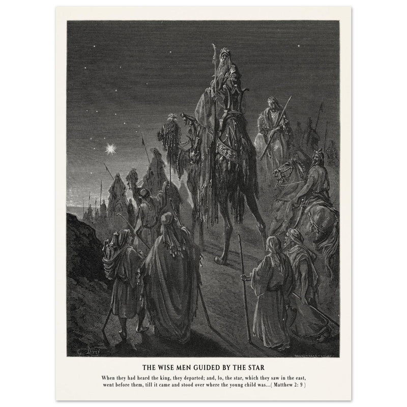 Gustave Dore The Bible engraving print . The Wise men guided by the star illustration.