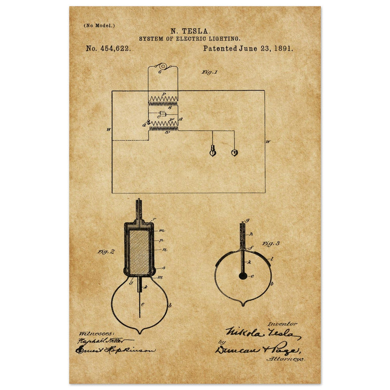 Electric Lighting patent  by Nikola Tesla.