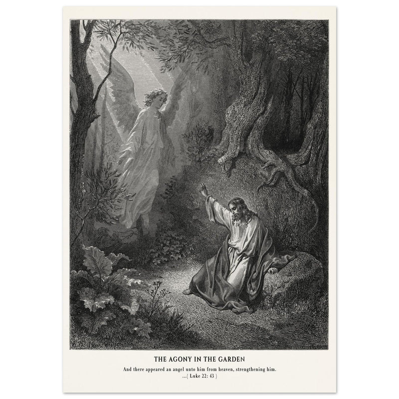 Gustave Dore The Bible engraving print . The Agony in the garden illustration .