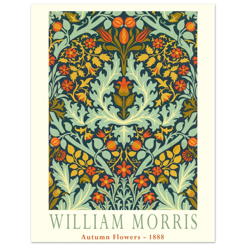 William Morris Autumn flowers vintage wallpaper reproduction.