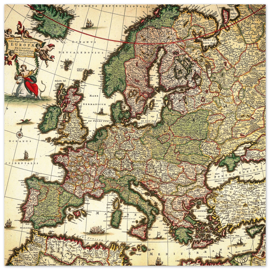 Ancient map of Europe. Nova et Accurata Totius Europæ Delineatio Vulgata" by Jacob Sandrart