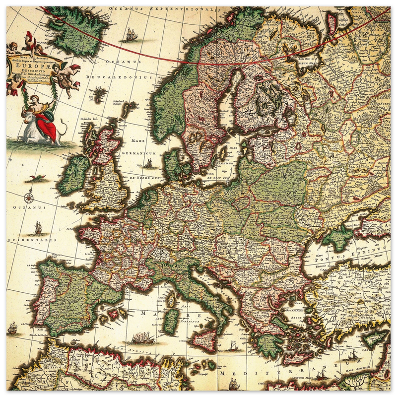 Ancient map of Europe. Nova et Accurata Totius Europæ Delineatio Vulgata" by Jacob Sandrart