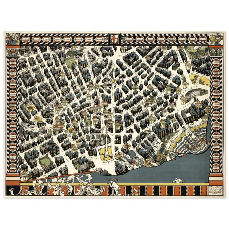London Theatreland city vintage map 1915 by Gill, Leslie MacDonald.