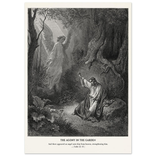 Gustave Dore The Bible engraving print . The Agony in the garden illustration .