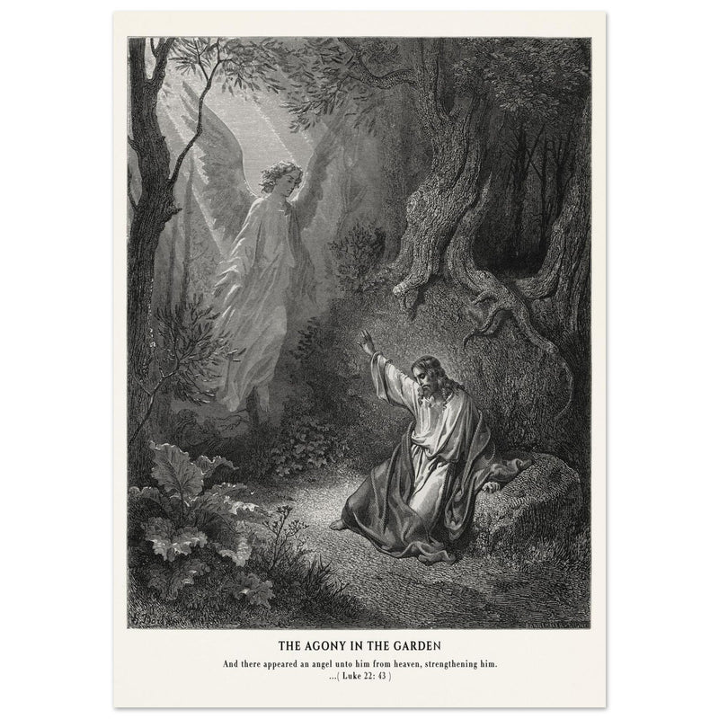 Gustave Dore The Bible engraving print . The Agony in the garden illustration .