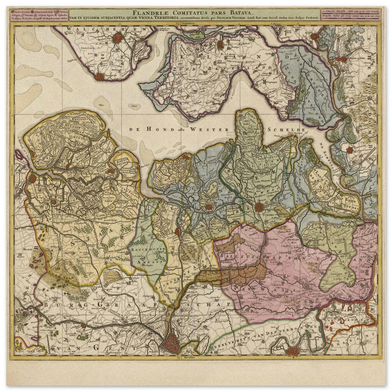 Flanders ( Flandriae ) ancient map by Nicolaes Visscher .