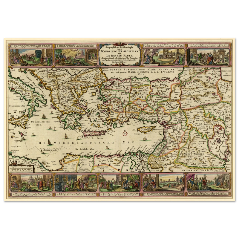 Ancient map Geographic Description of the Travels of the Apostles and the Journeys of Paul by Nicolaes Visscher