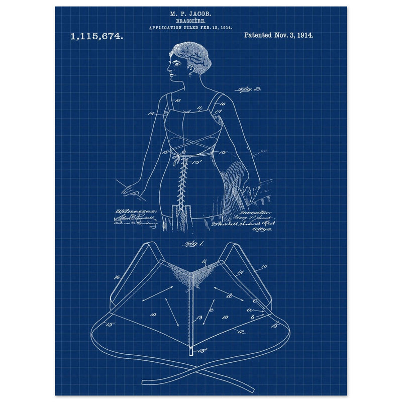 Brassiere patent drawing by M P Jacob.