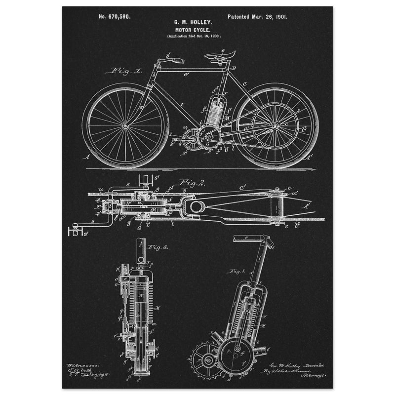 vintage motorcycle patent by G. M Holley.