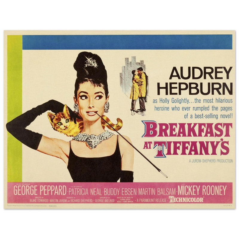 Breakfast at Tiffany's with Audrey Hepburn movie vintage poster .
