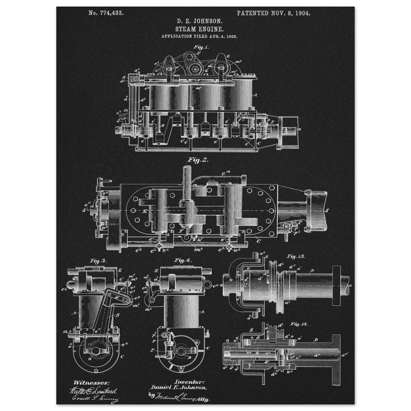 Steam engine patent 1904 by D. E Johnson.