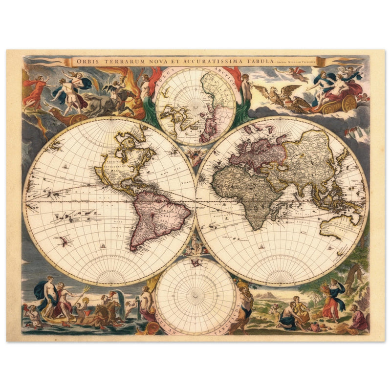 Old world map Orbis Terrarum Nova et Accuratissima Tabula 1658 by  Nicolaes Visscher