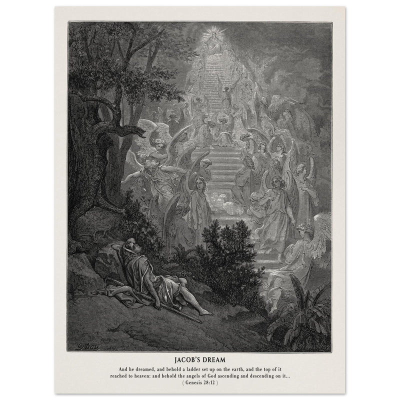 Gustave Dore The Bible engraving print . Jacob's dream.