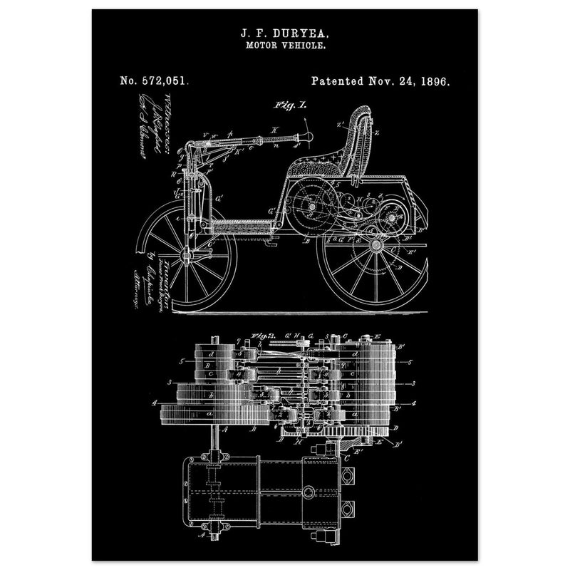 Motor Vehicle patent drawing by James Frank Duryea.