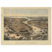 New York City aerial view. 1852 Vintage antique map reproduction.