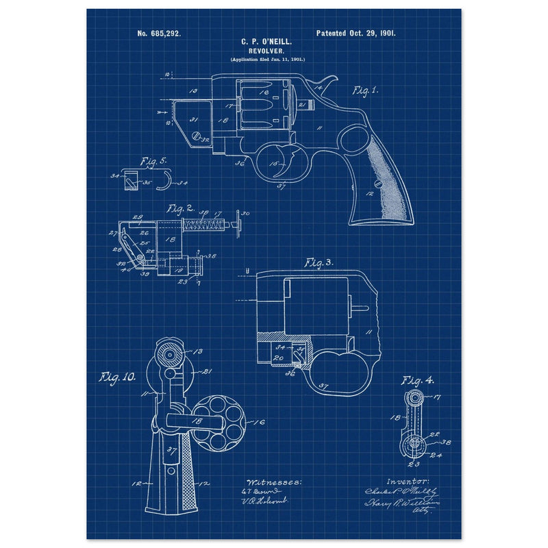 Vintage revolver patent by C P O'Neill.