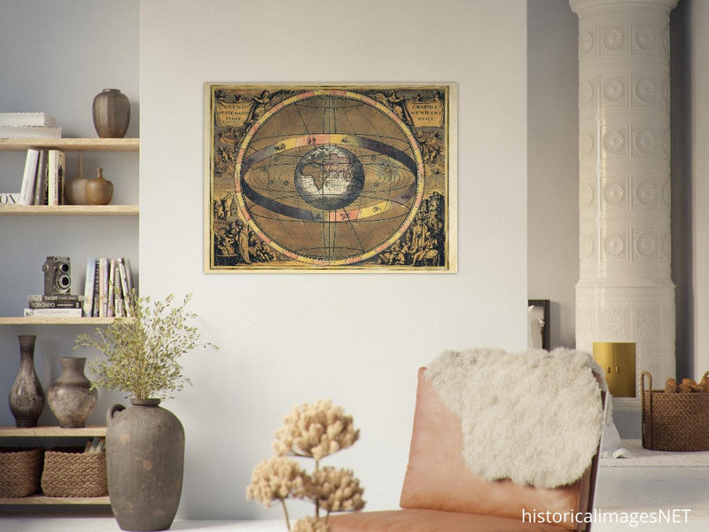 Scenography of the Ptolemaic cosmography by Andreas Cellarius. Cosmographical atlas.