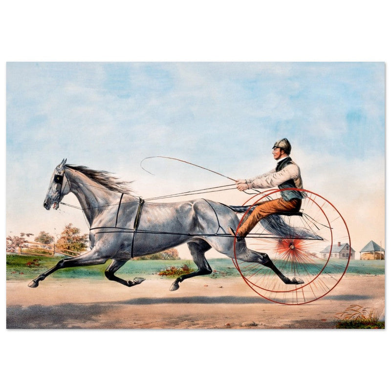 Harness cart horse racing. Grey Eddie by Nathaniel Currier 1855.