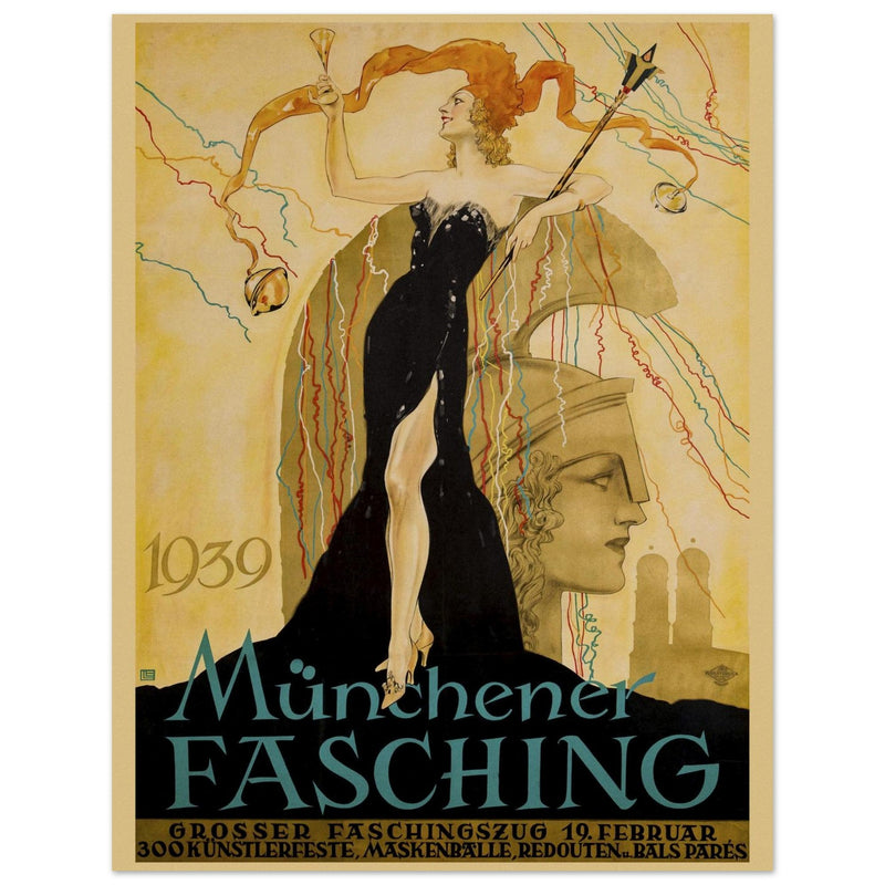 Münchner Fashing 1939 advertising poster  by Ludwig Lutz Ehrenberger. Munich Carnival print advertising 1939.