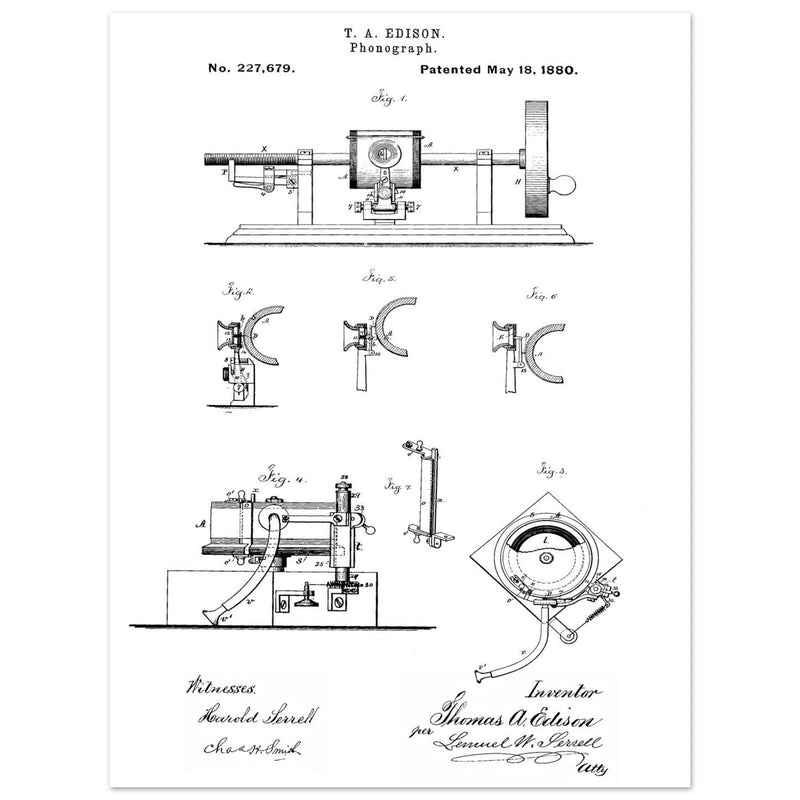 The Phonograph patentby Thomas Alva Edison. Patent 227679