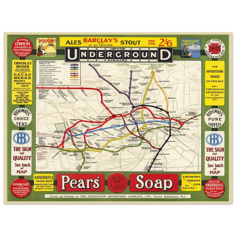 London Undergroud routes city map 1908.