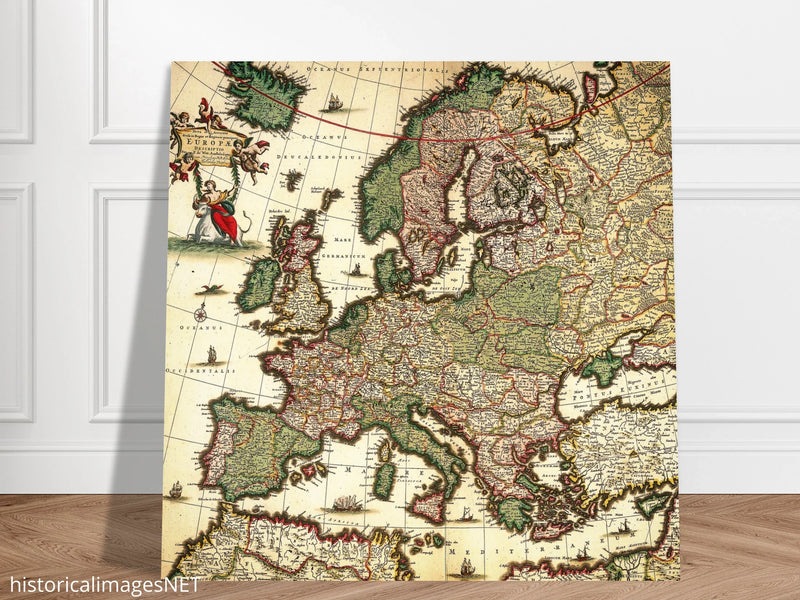 Ancient map of Europe. Nova et Accurata Totius Europæ Delineatio Vulgata" by Jacob Sandrart