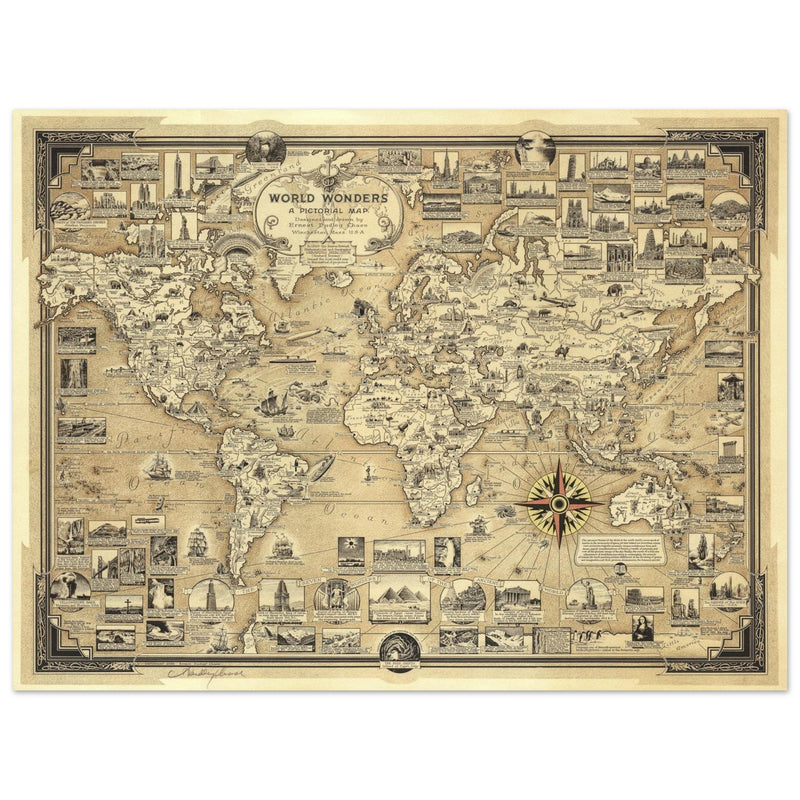 Pictorial Map of the World Wonders  by Ernest Dudley Chase.