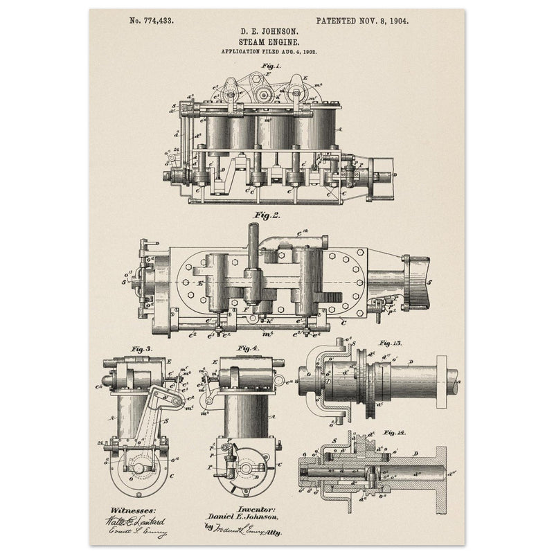 Steam engine patent 1904 by D. E Johnson.