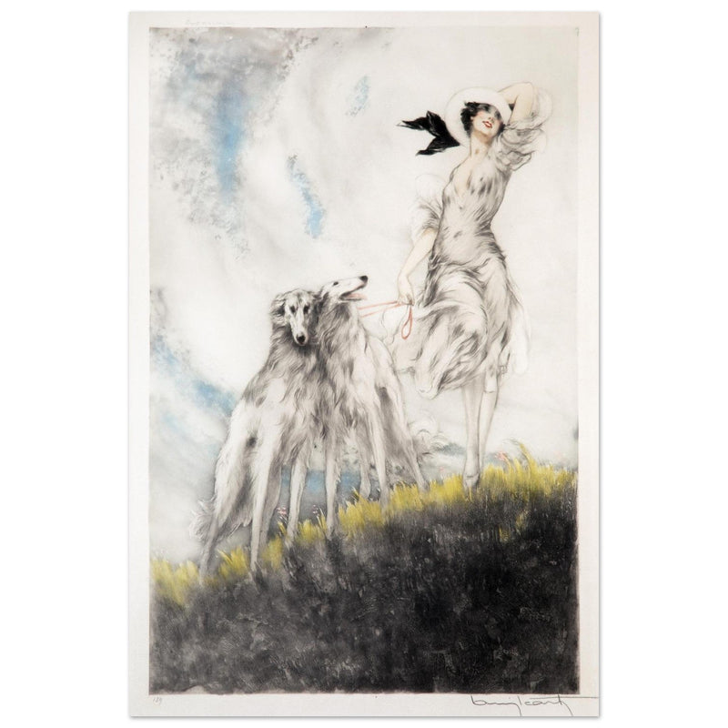 Louis Icart’s Joy of Life (1929) Woman with greyhound dogs.