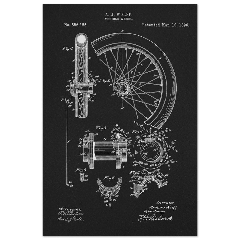 Vehicle whell patent illustration. Vintage drawing .