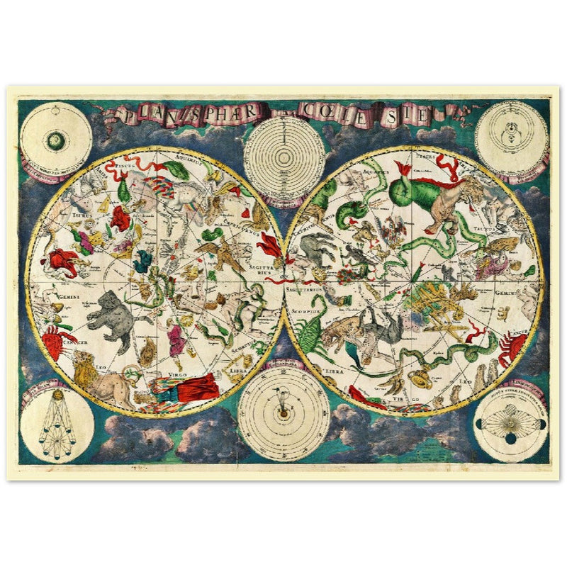 Old celestial zodiac map Planisphæri Coeleste de Wit, by Frederik de Wit 1670
