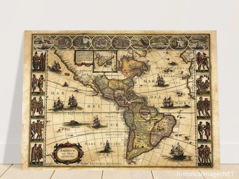 America antique map by Willem Janszoon.