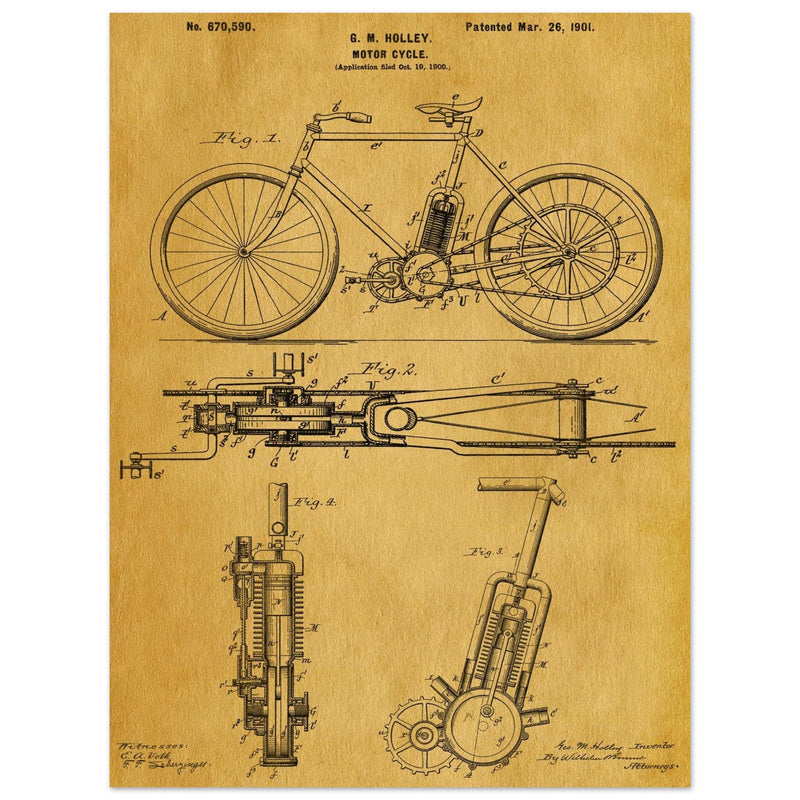 vintage motorcycle patent by G. M Holley.