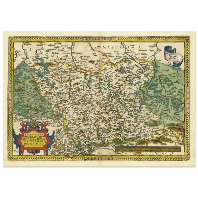 Ancient historic map of Saxony, Meissen, and Thuringia by Abraham Ortelius.
