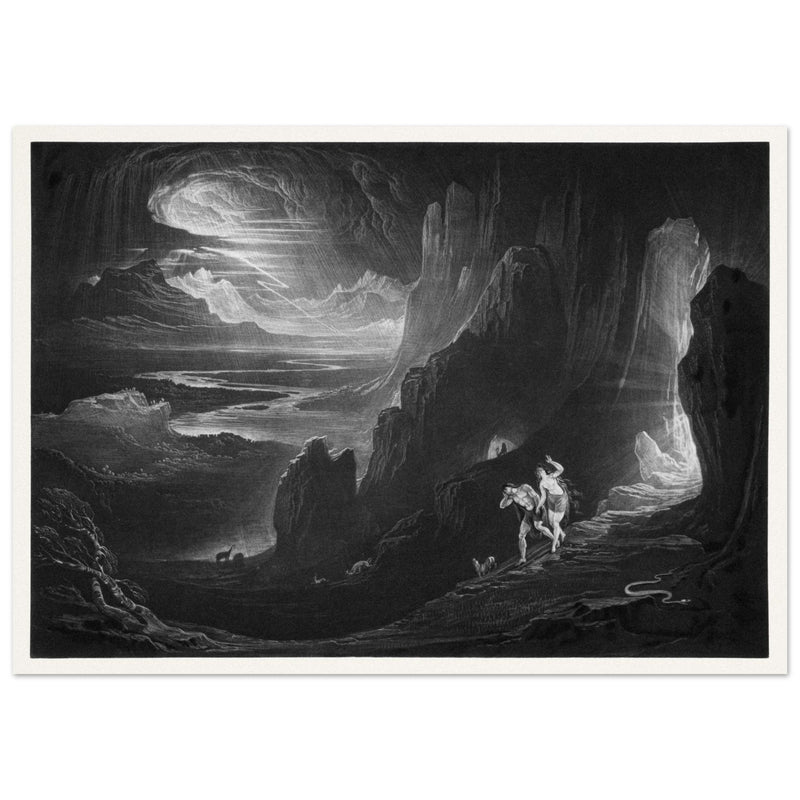 John Martin Paradise Lost vintage mezzoting engraving . Adam and Eve Driven Out of Paradise.