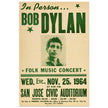 Bob Dylan music concert poster. Performance at the San Jose Civic Auditorium California in 1964.